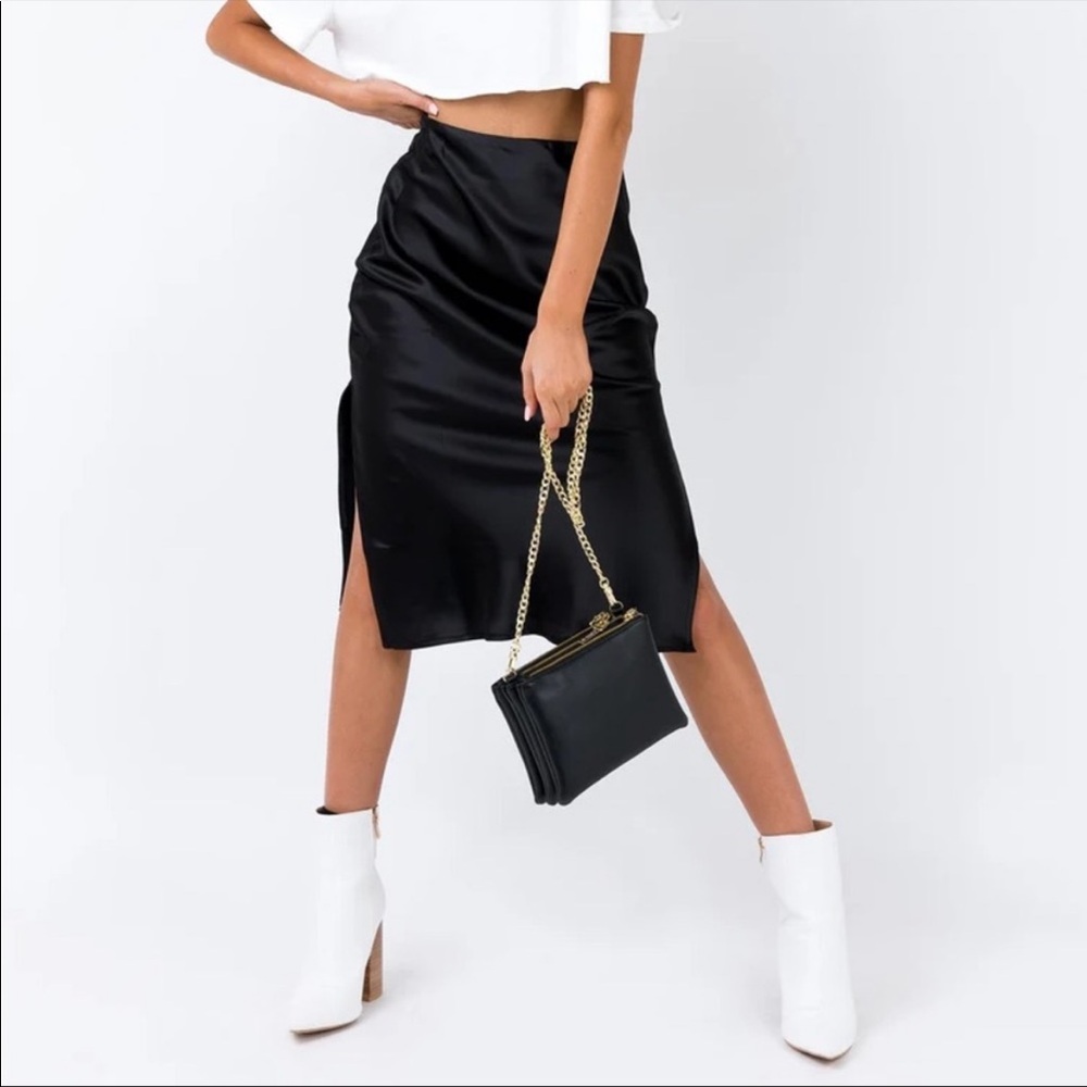 Princess Polly Black Silk Midi Skirt